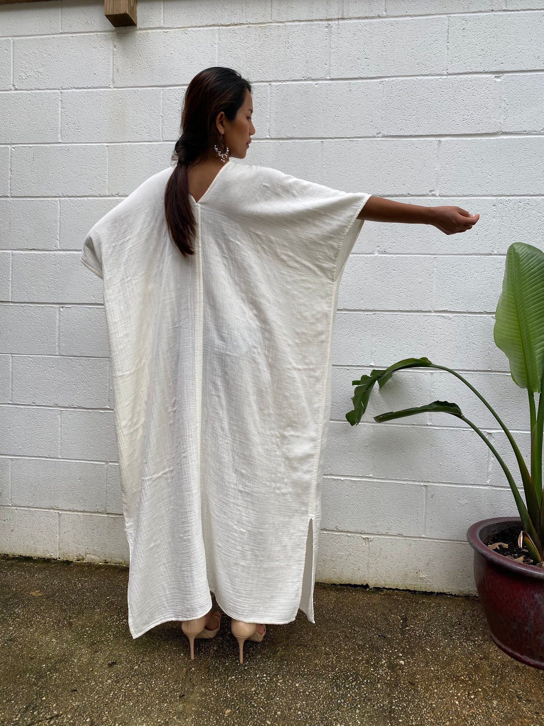 MALA handworks  Grace Double Gauze Cotton Kaftan in Off White