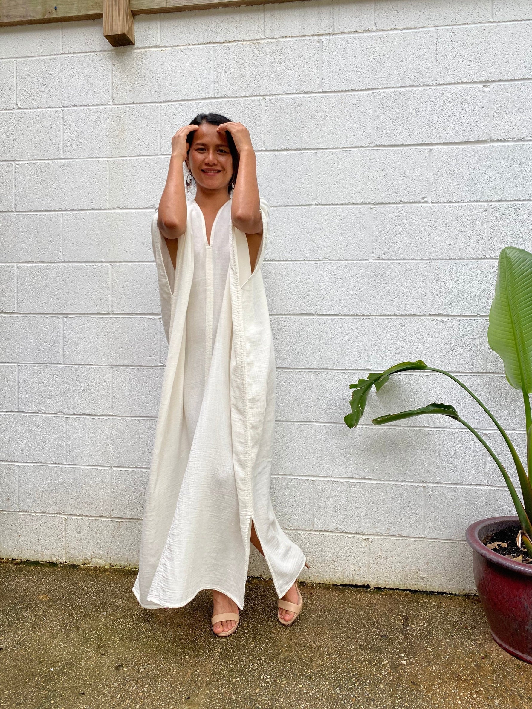 MALA handworks  Grace Double Gauze Cotton Kaftan in Off White