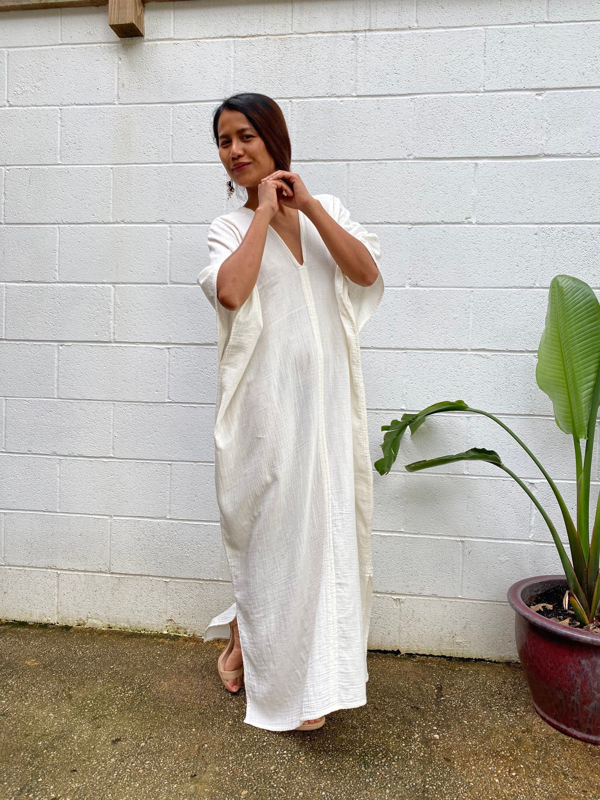 MALA handworks  Grace Double Gauze Cotton Kaftan in Off White