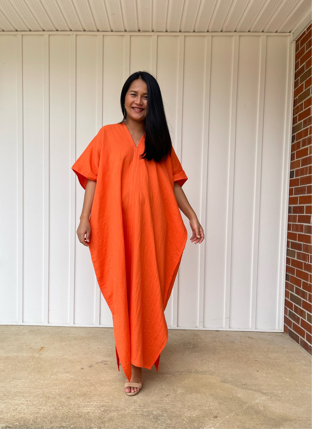 MALA handworks Grace Double Gauze Cotton Kaftan in Orange