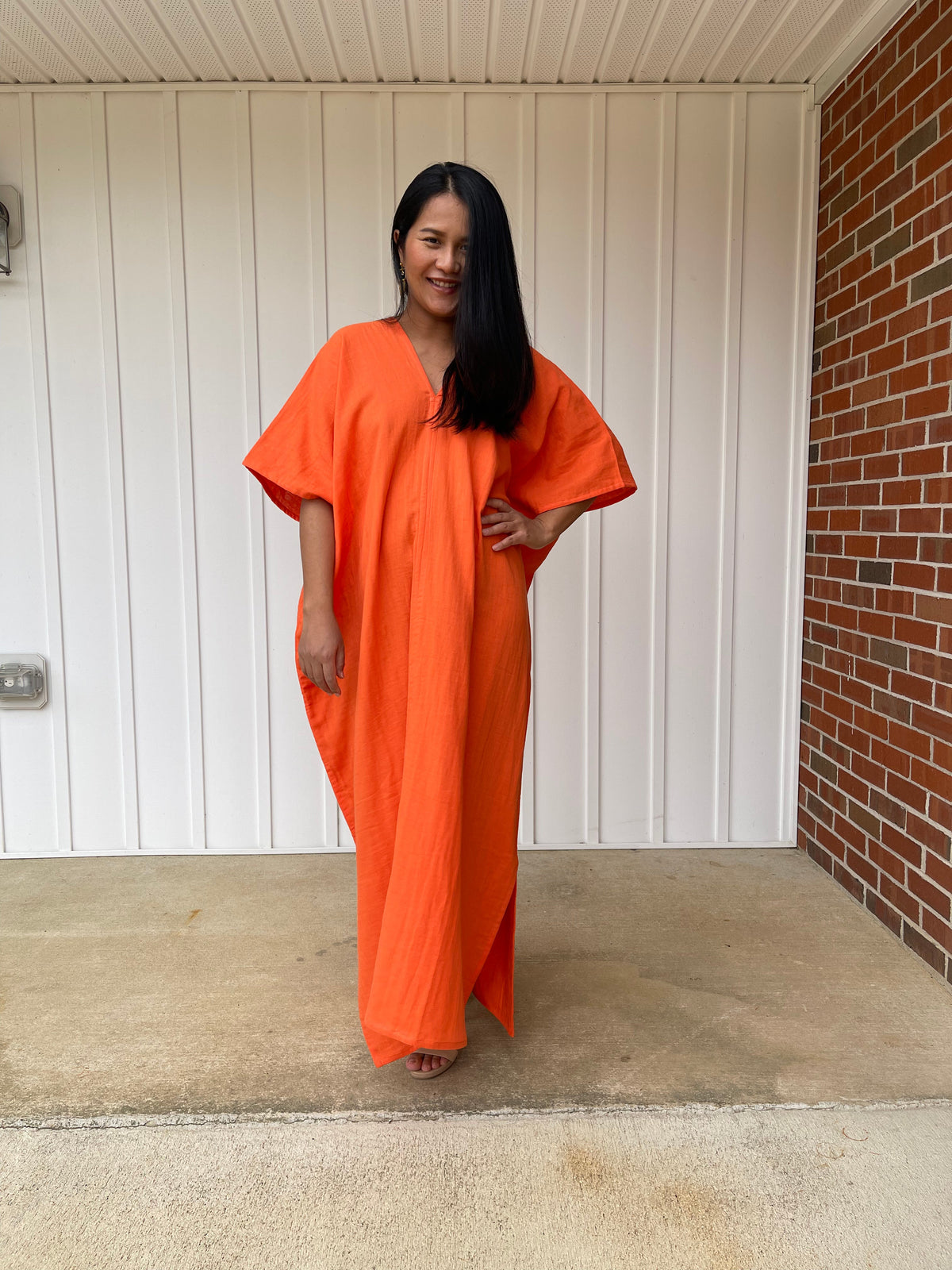 MALA handworks Grace Double Gauze Cotton Kaftan in Orange