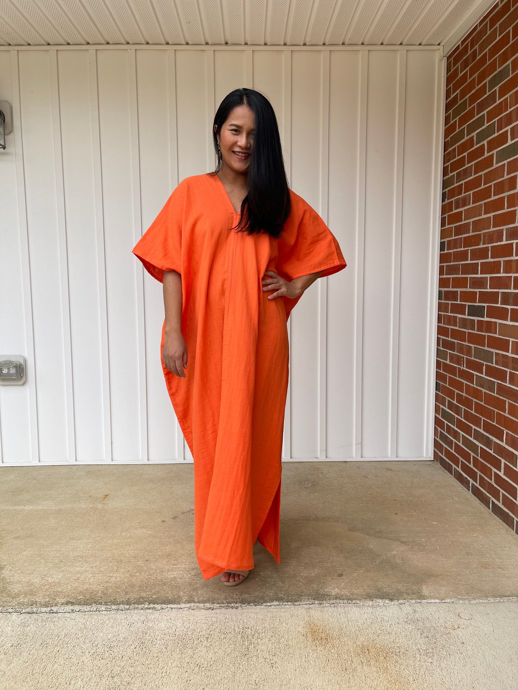 MALA handworks Grace Double Gauze Cotton Kaftan in Orange