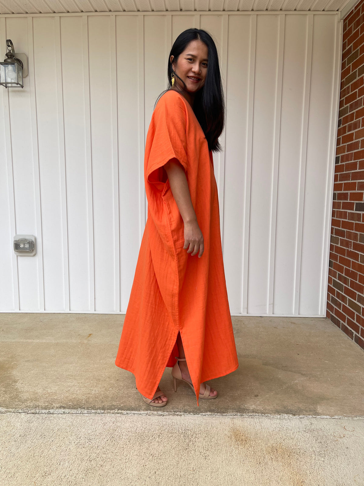 MALA handworks Grace Double Gauze Cotton Kaftan in Orange