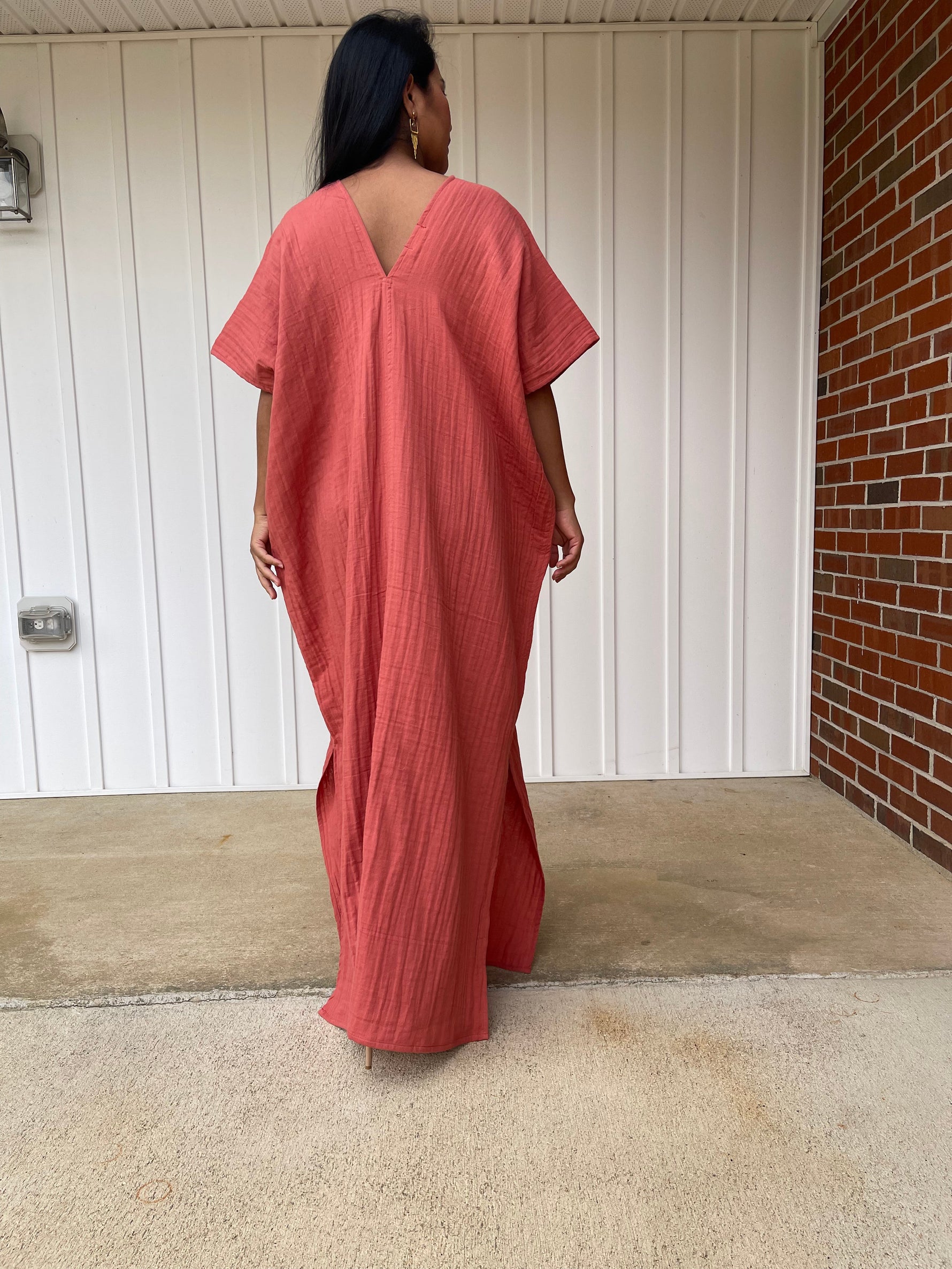 MALA handworks Grace Double Gauze Cotton Kaftan in Salmon Pink