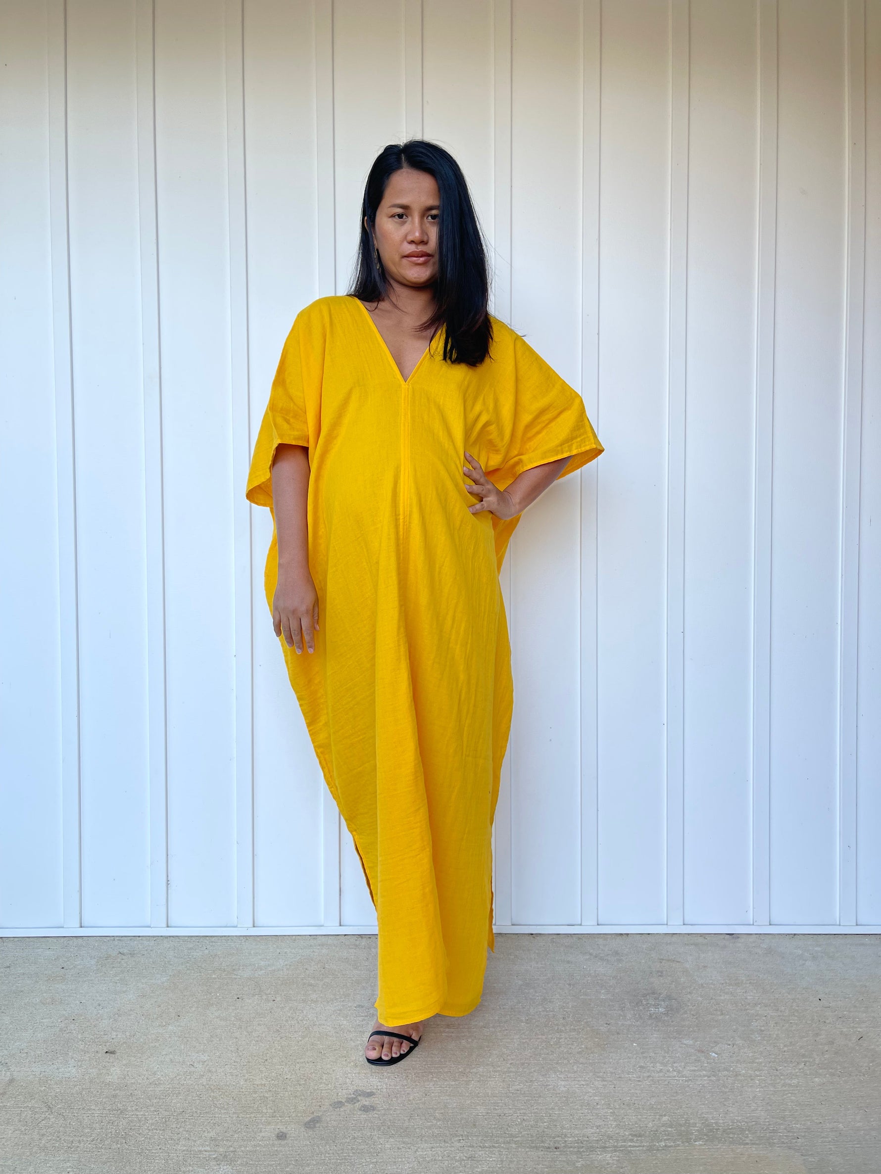 MALA handworks Grace Double Gauze Cotton Kaftan in Yellow Turmeric