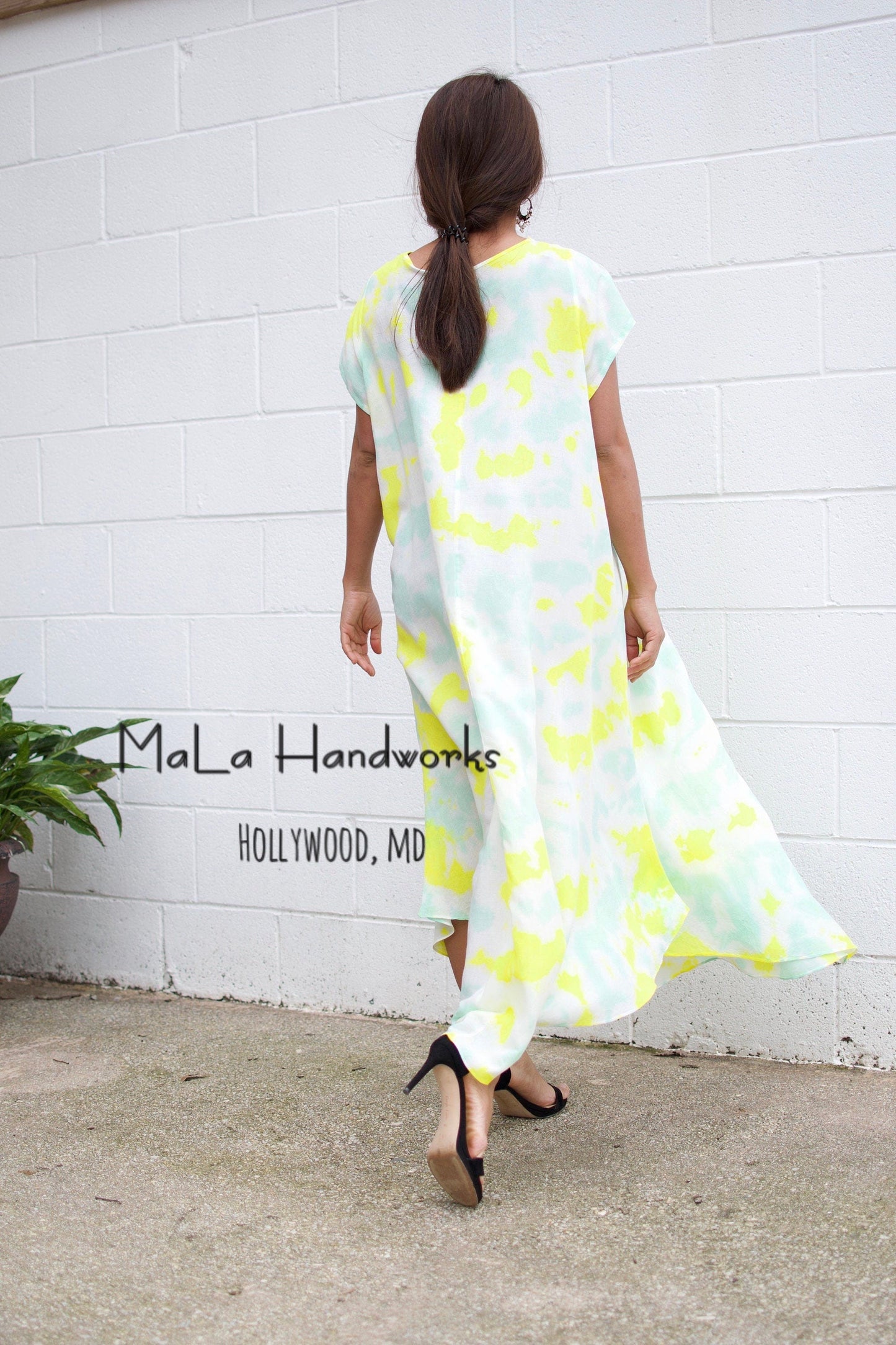 MALA handworks  Greta Dress in LIght Green and Yellow Tie Dye
