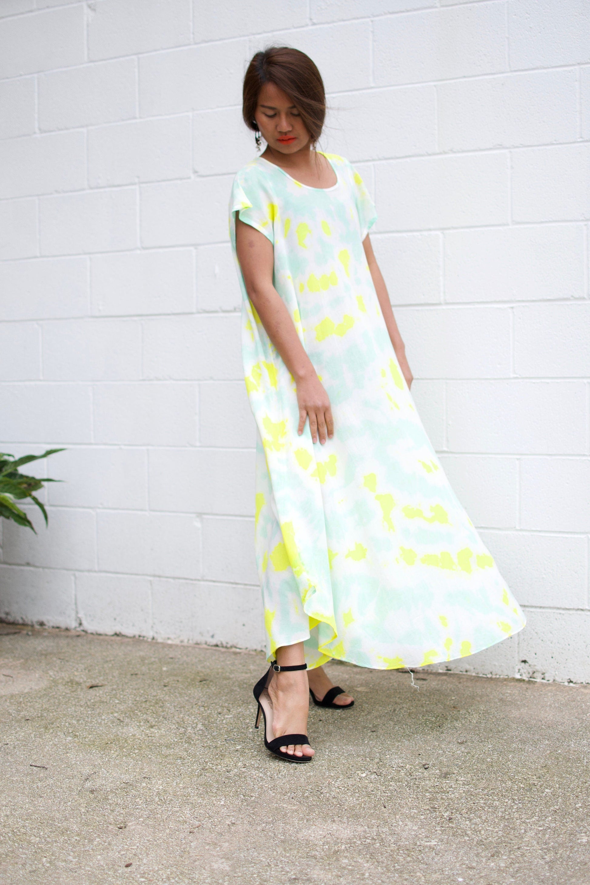 MALA handworks  Greta Dress in LIght Green and Yellow Tie Dye