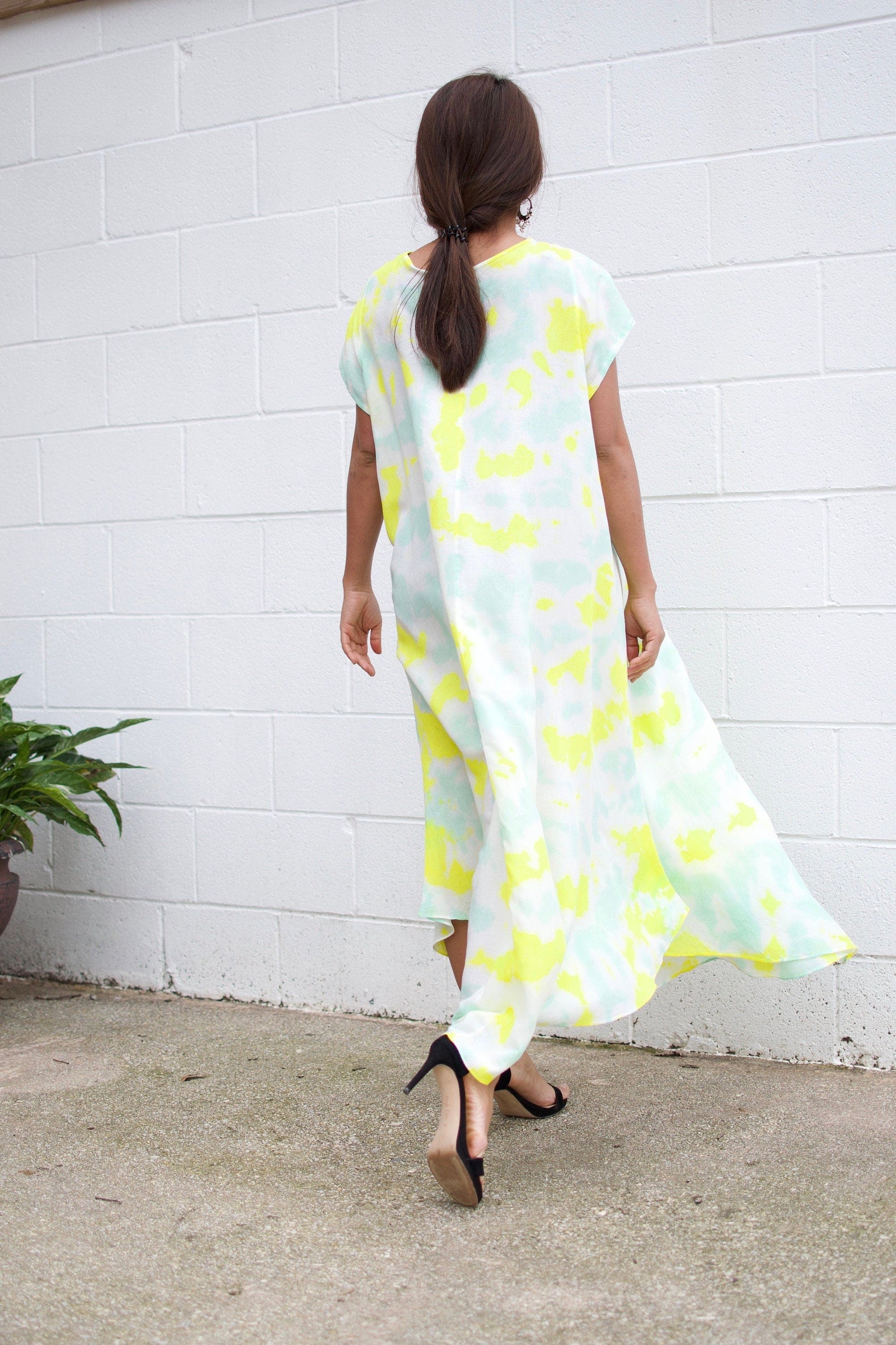 MALA handworks  Greta Dress in LIght Green and Yellow Tie Dye