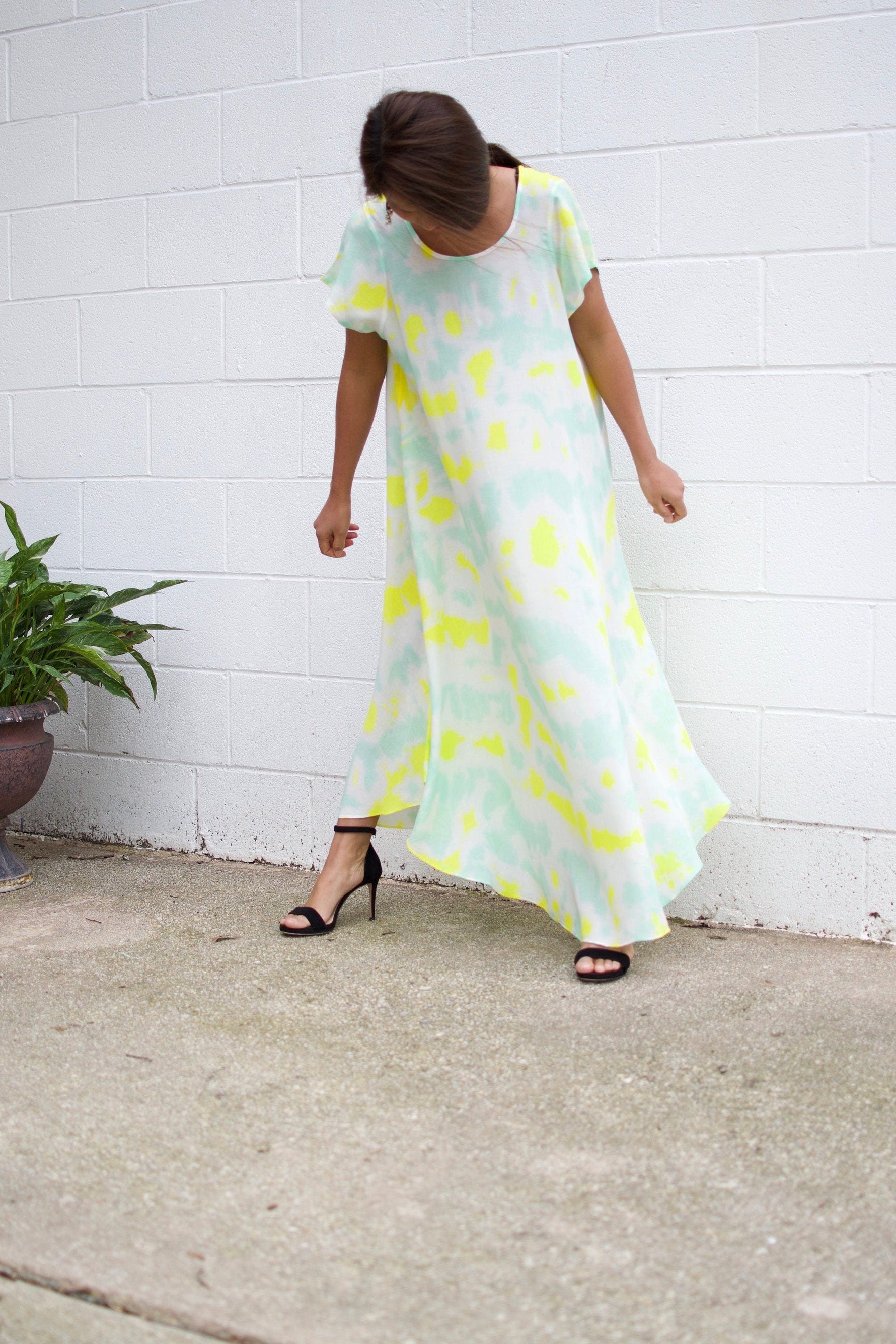 MALA handworks  Greta Dress in LIght Green and Yellow Tie Dye