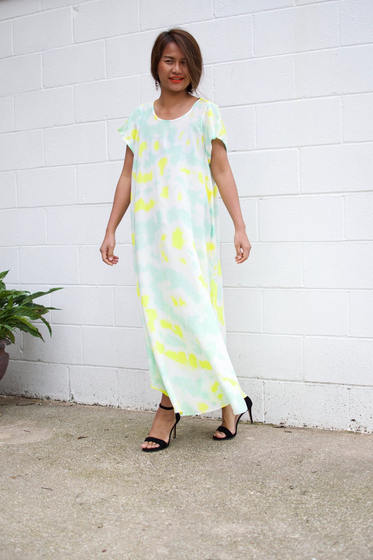 MALA handworks  Greta Dress in LIght Green and Yellow Tie Dye