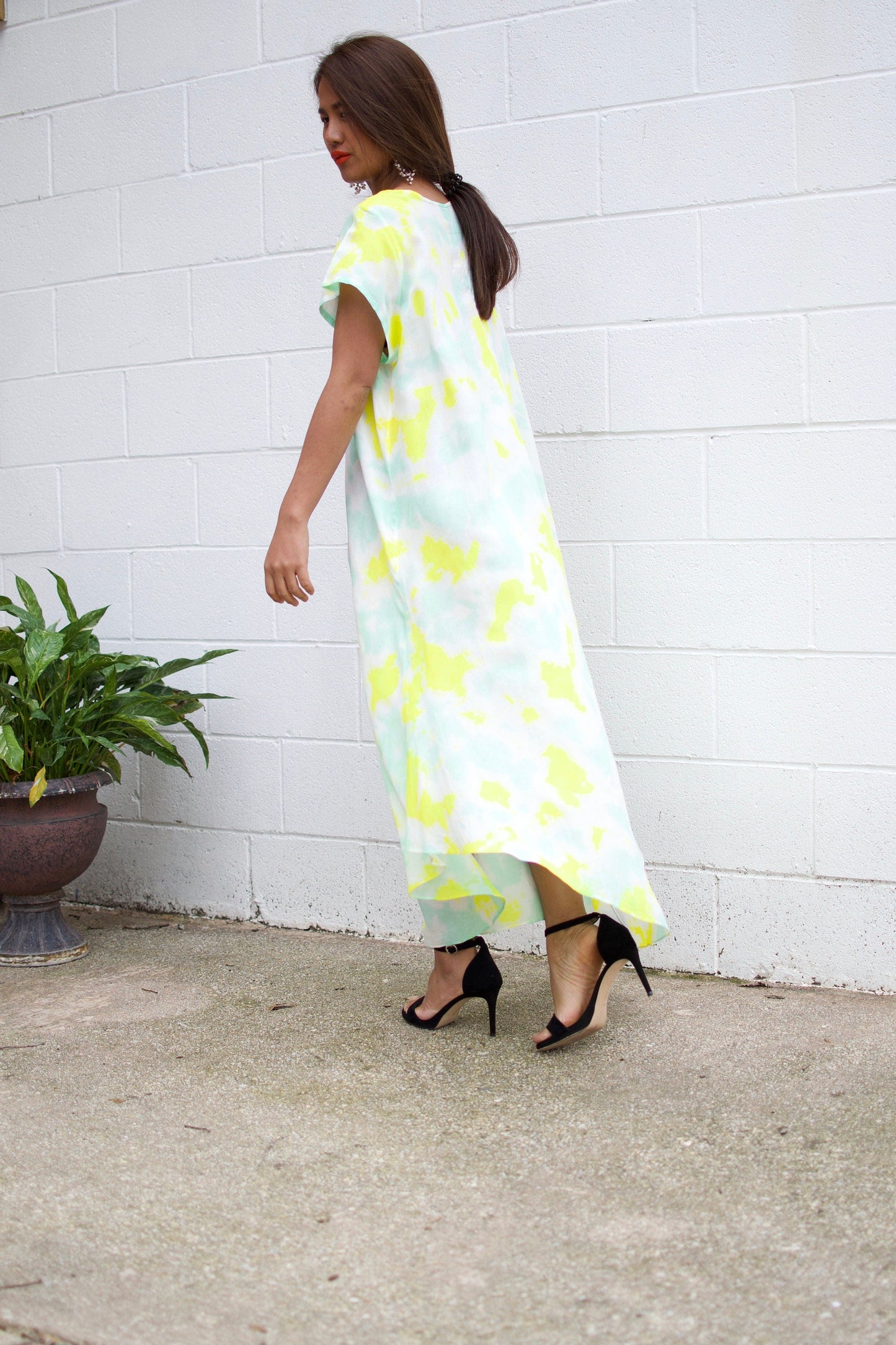 MALA handworks  Greta Dress in LIght Green and Yellow Tie Dye