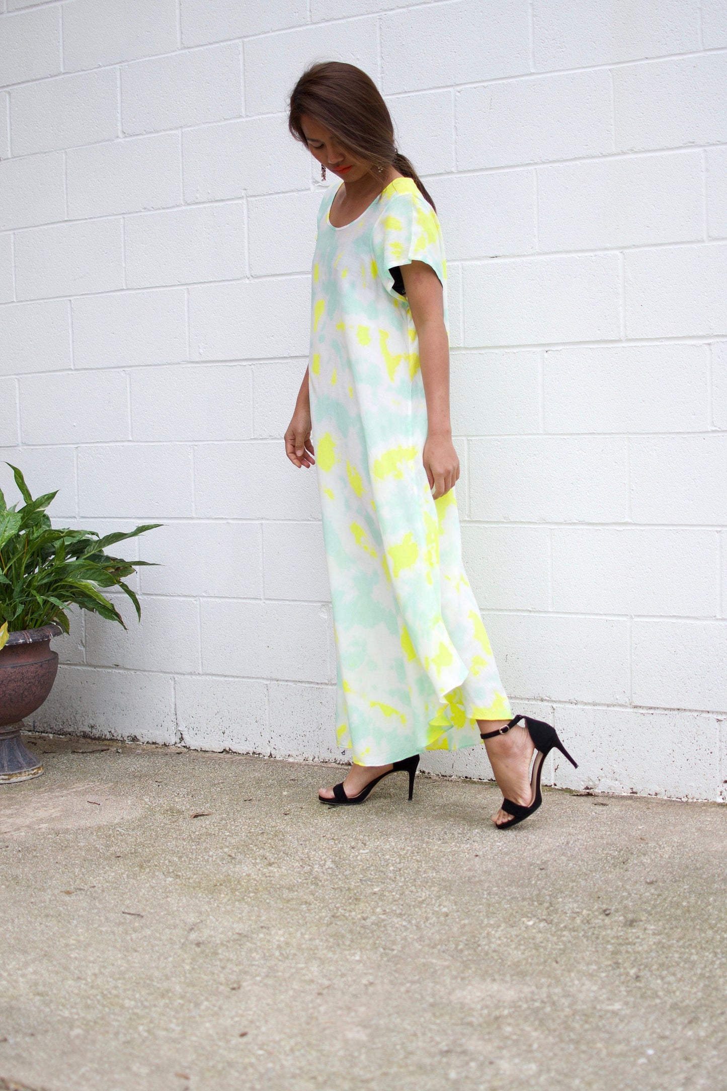 MALA handworks  Greta Dress in LIght Green and Yellow Tie Dye