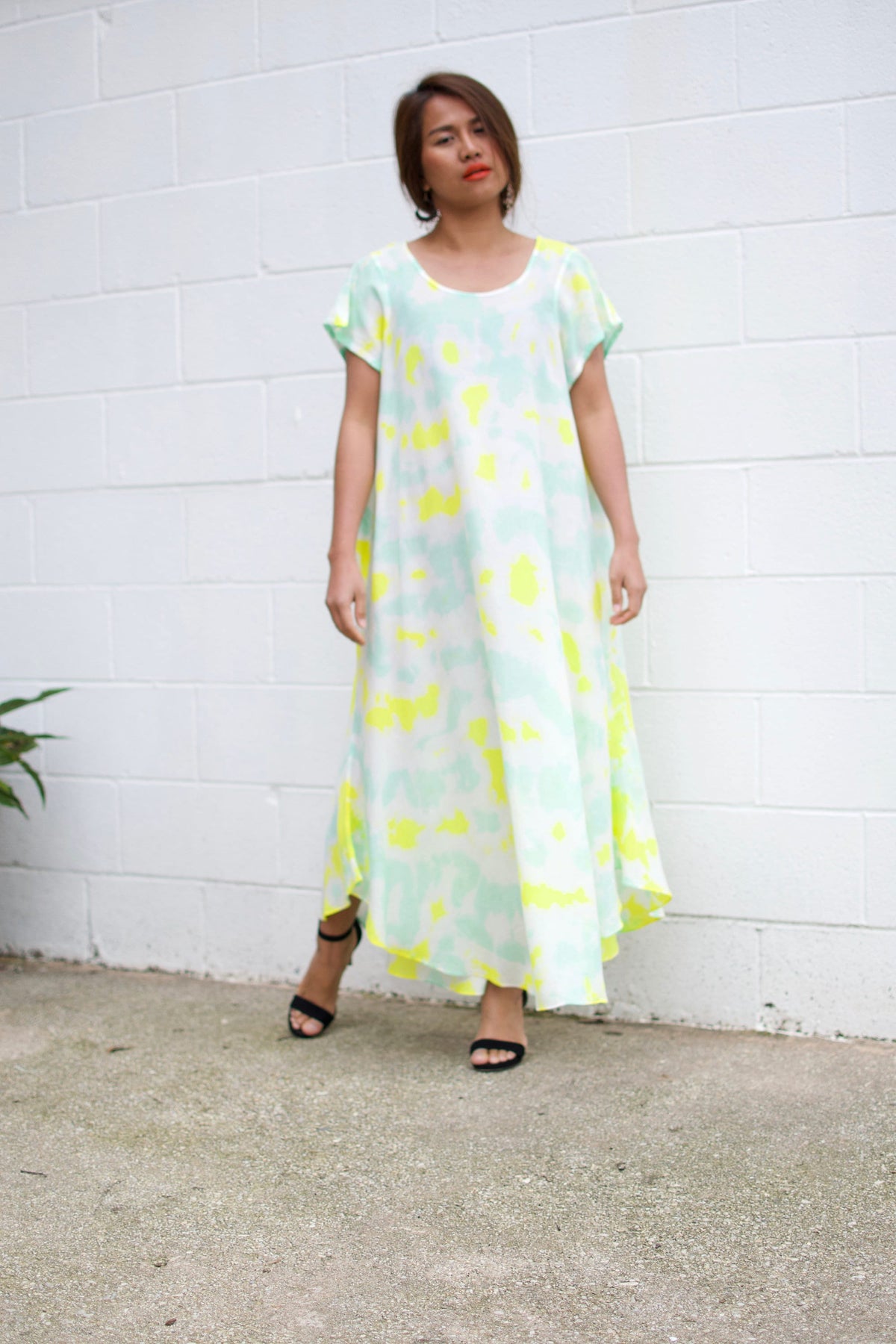 MALA handworks  Greta Dress in LIght Green and Yellow Tie Dye