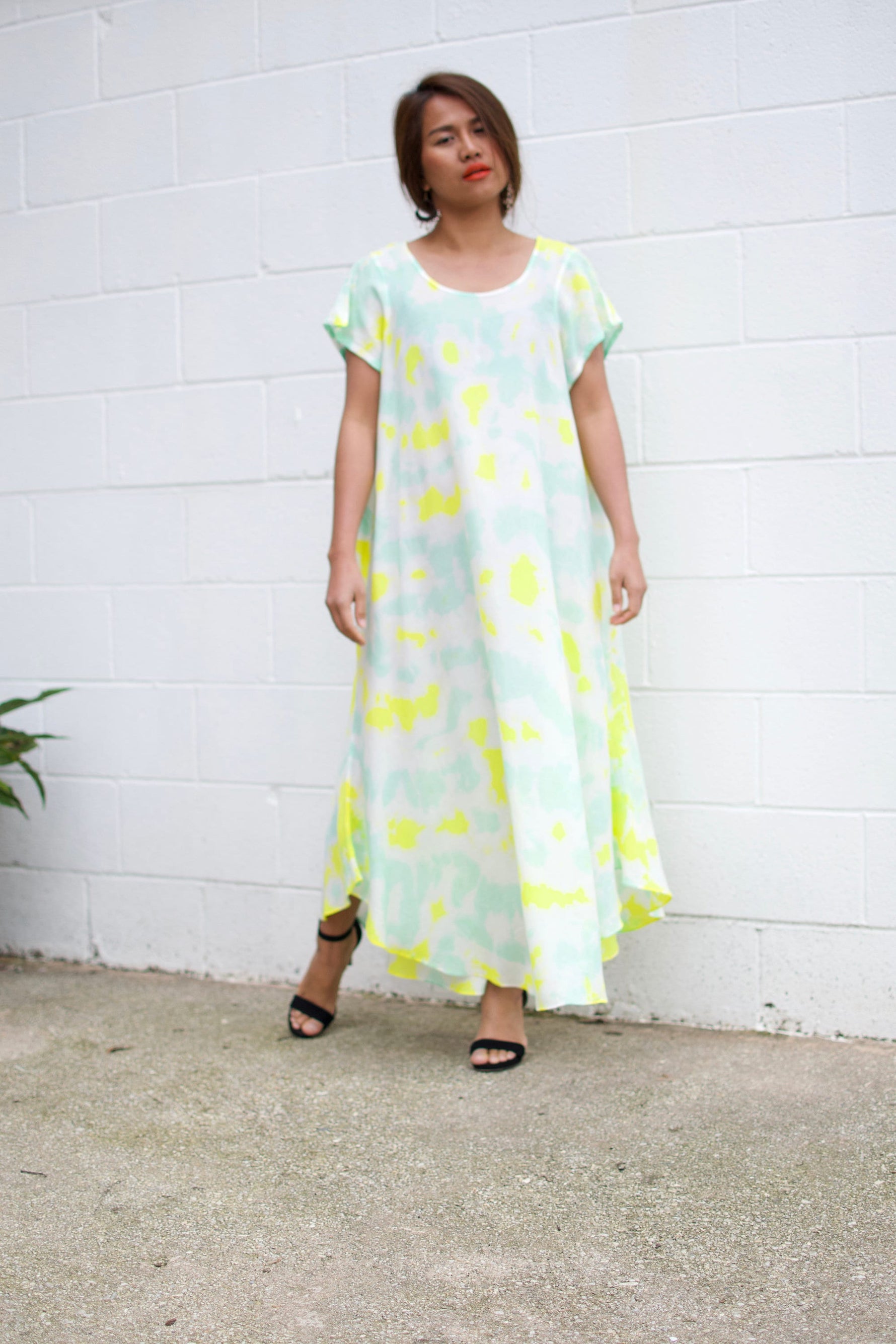 MALA handworks  Greta Dress in LIght Green and Yellow Tie Dye
