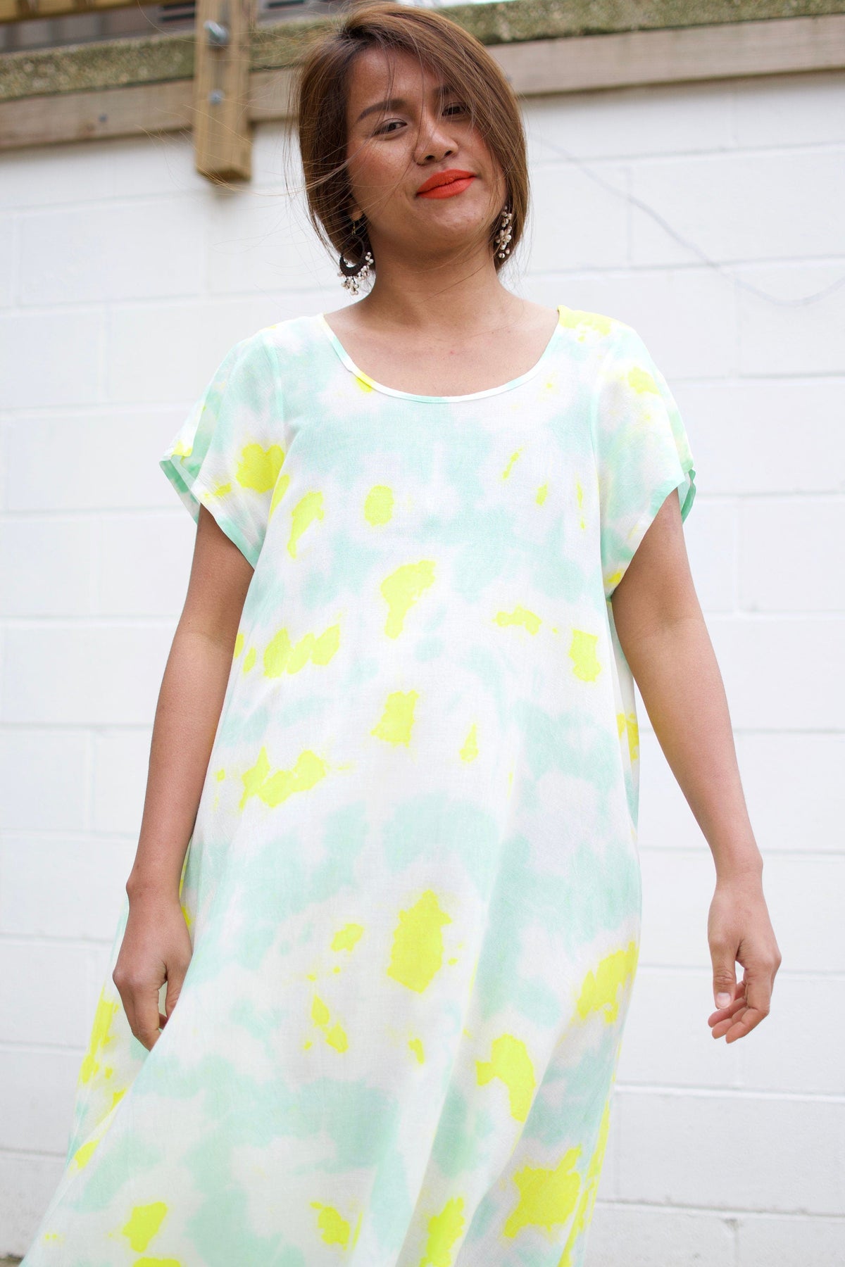 MALA handworks  Greta Dress in LIght Green and Yellow Tie Dye