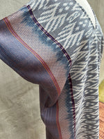 MALA handworks  Ikat Hand Woven Pattern Kaftan in Gray with White and Light Pink