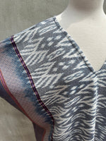 MALA handworks  Ikat Hand Woven Pattern Kaftan in Gray with White and Light Pink