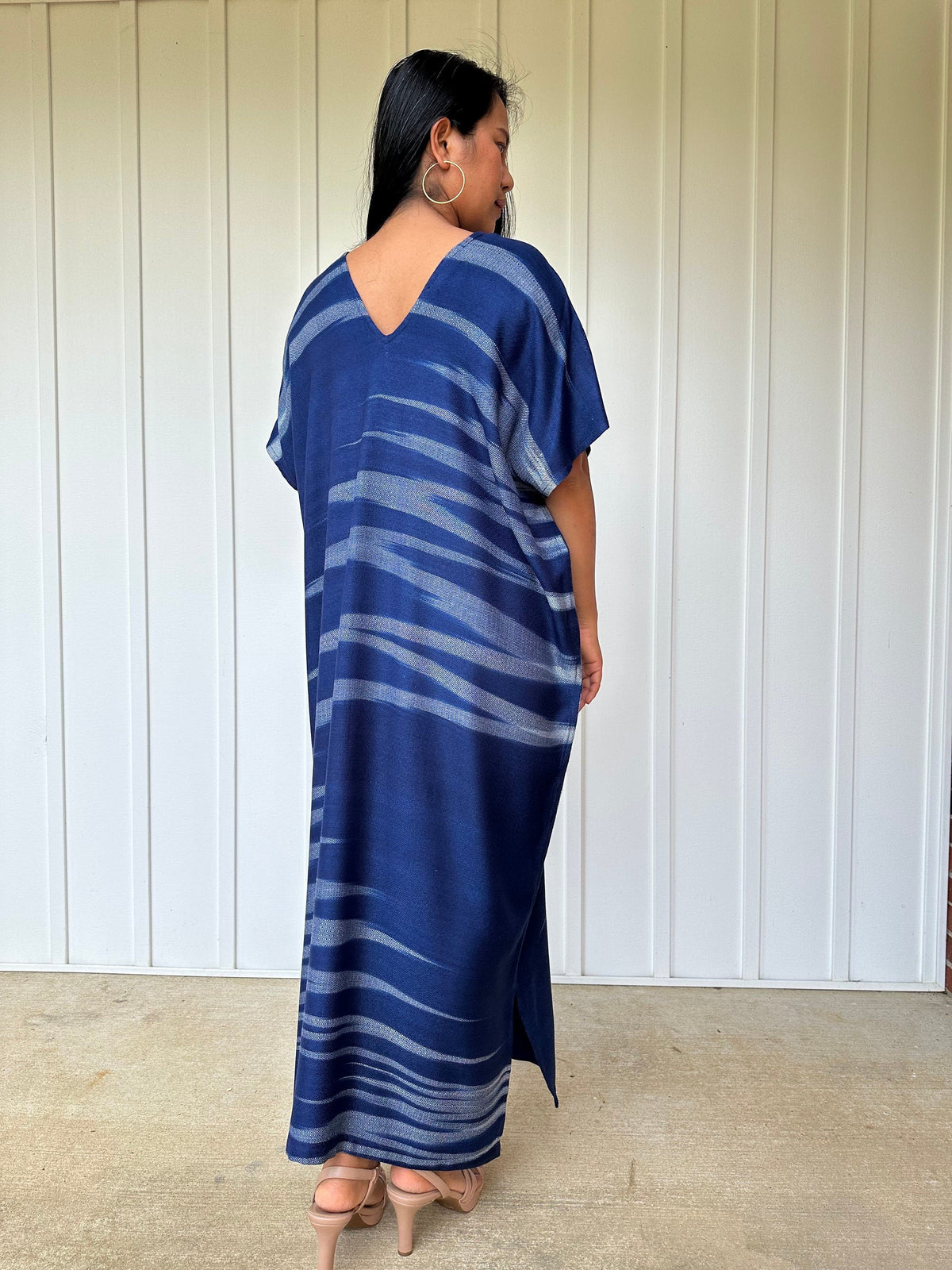 MALA handworks  Ikat Hand Woven Pattern Kaftan in Indigo Blue and Light Blue