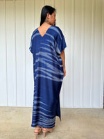 MALA handworks  Ikat Hand Woven Pattern Kaftan in Indigo Blue and Light Blue