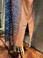 MALA handworks  Ikat Hand Woven Pattern Kaftan in Indigo Blue with Earthy Orange and White