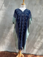 MALA handworks  Ikat Hand Woven Pattern Kaftan in Indigo Blue with Light Blue and White