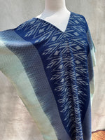 MALA handworks  Ikat Hand Woven Pattern Kaftan in Indigo Blue with Light Blue and White