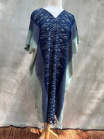MALA handworks  Ikat Hand Woven Pattern Kaftan in Indigo Blue with Light Blue and White