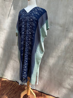 MALA handworks  Ikat Hand Woven Pattern Kaftan in Indigo Blue with Light Blue and White