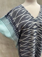 MALA handworks  Ikat Hand Woven Pattern Kaftan in Indigo Blue with Light Blue and White