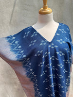 MALA handworks  Ikat Hand Woven Pattern Kaftan in Indigo Blue with Light Pink and White