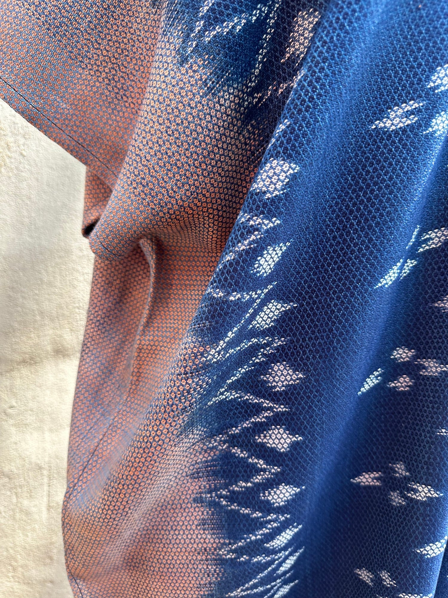 MALA handworks  Ikat Hand Woven Pattern Kaftan in Indigo Blue with Light Pink and White