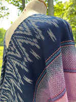MALA handworks  Ikat Hand Woven Pattern Kaftan in Indigo Blue with Light Purple and White