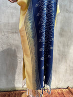 MALA handworks  Ikat Hand Woven Pattern Kaftan in Indigo Blue with Light Yellow and White