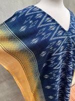 MALA handworks  Ikat Hand Woven Pattern Kaftan in Indigo Blue with Light Yellow and White