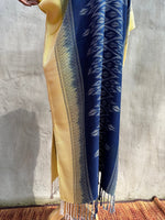 MALA handworks  Ikat Hand Woven Pattern Kaftan in Indigo Blue with Light Yellow and White