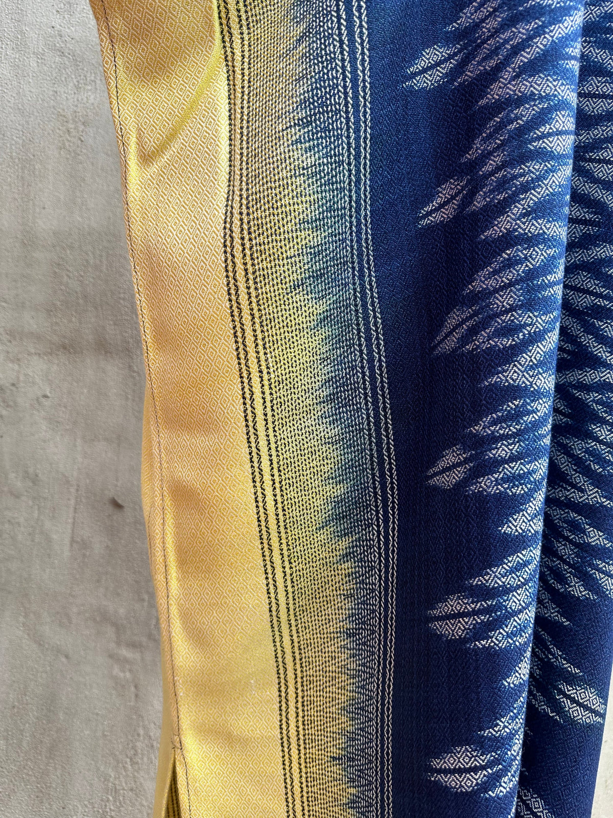 MALA handworks  Ikat Hand Woven Pattern Kaftan in Indigo Blue with Light Yellow and White