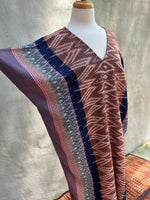 MALA handworks  Ikat Hand Woven Pattern Kaftan in Indigo Blue with Pink and White