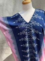MALA handworks  Ikat Hand Woven Pattern Kaftan in Indigo Blue with Pink and White