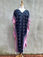 MALA handworks  Ikat Hand Woven Pattern Kaftan in Indigo Blue with Pink and White