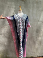 MALA handworks  Ikat Hand Woven Pattern Kaftan in Indigo Blue with Pink and White