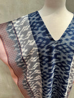MALA handworks  Ikat Hand Woven Pattern Kaftan in Indigo Blue with Pink and White