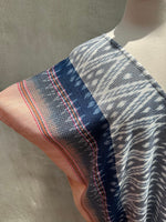 MALA handworks  Ikat Hand Woven Pattern Kaftan in Indigo Blue with Salmon Pink and White
