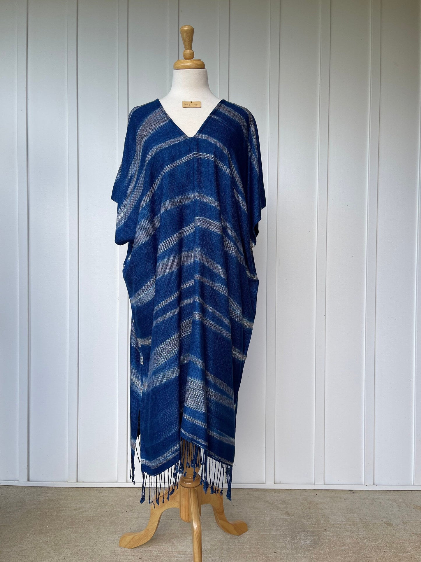 MALA handworks  Ikat Hand Woven Pattern Kaftan in Indigo Blue with White and Organic Dye