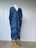MALA handworks  Ikat Hand Woven Pattern Kaftan in Indigo Blue with White and Organic Dye