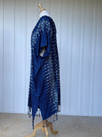 MALA handworks  Ikat Hand Woven Pattern Kaftan in Indigo Blue with White and Organic Dye