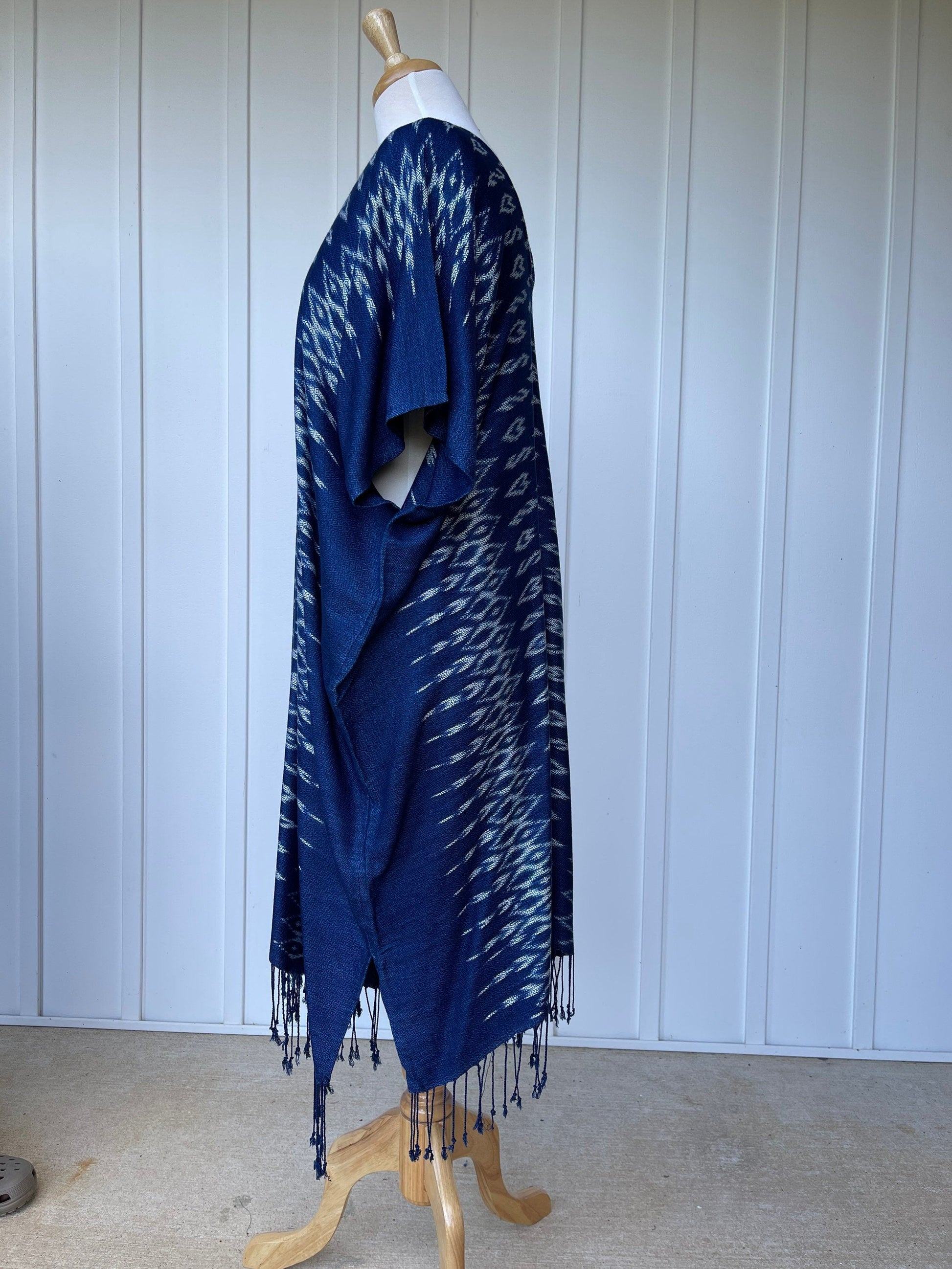 MALA handworks  Ikat Hand Woven Pattern Kaftan in Indigo Blue with White and Organic Dye