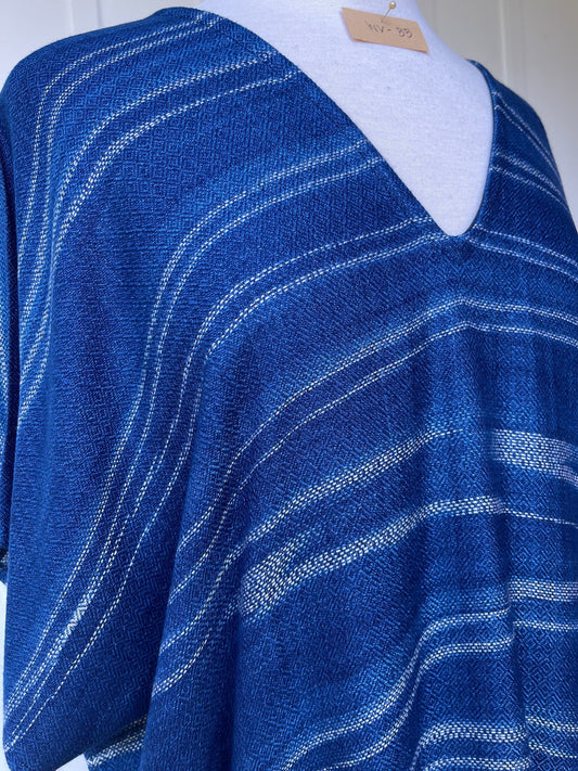 MALA handworks  Ikat Hand Woven Pattern Kaftan in Indigo Blue with White and Organic Dye