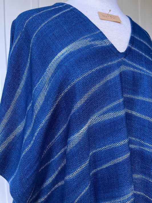 MALA handworks  Ikat Hand Woven Pattern Kaftan in Indigo Blue with White and Organic Dye