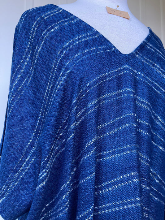 MALA handworks  Ikat Hand Woven Pattern Kaftan in Indigo Blue with White and Organic Dye