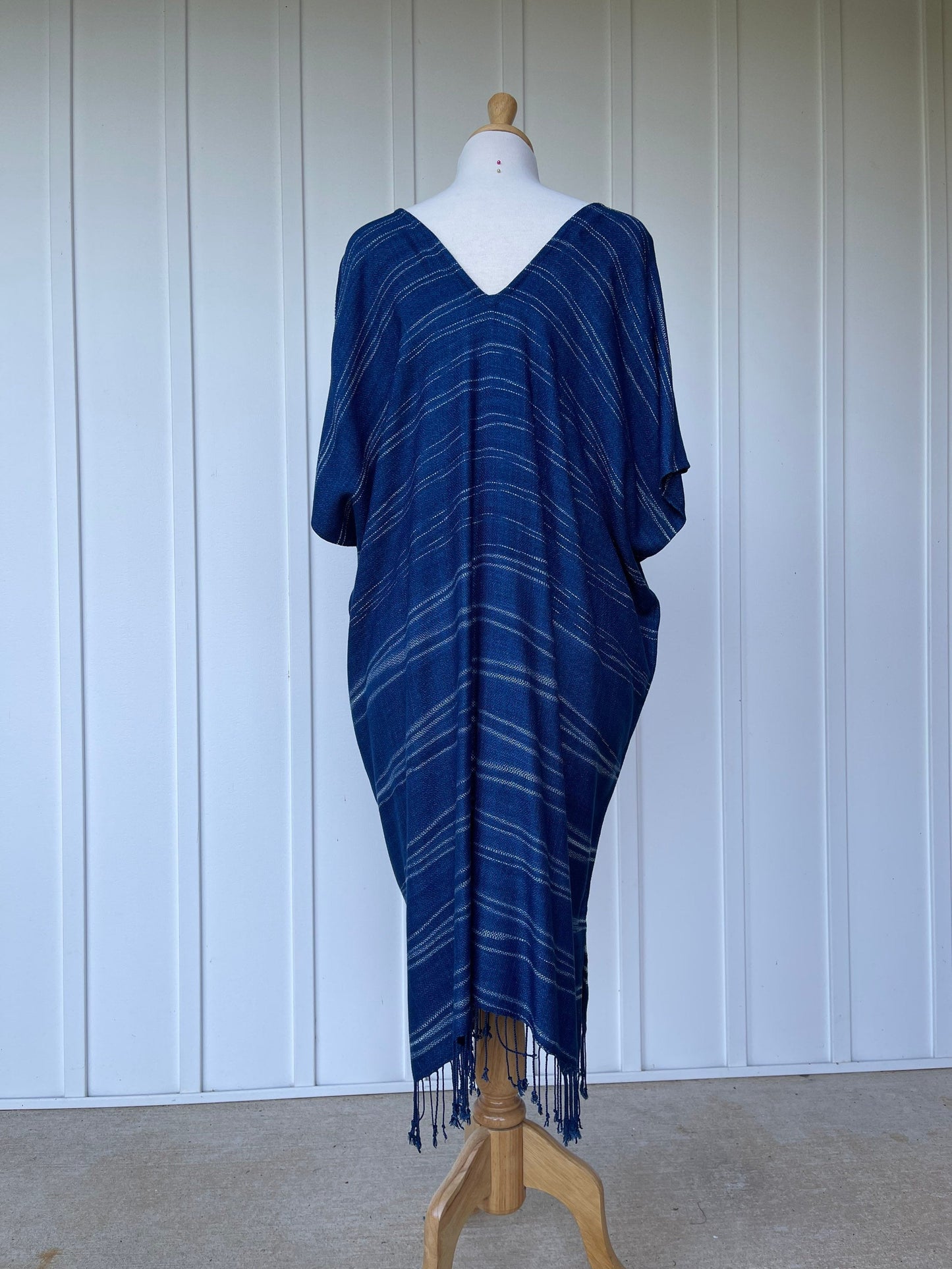 MALA handworks  Ikat Hand Woven Pattern Kaftan in Indigo Blue with White and Organic Dye